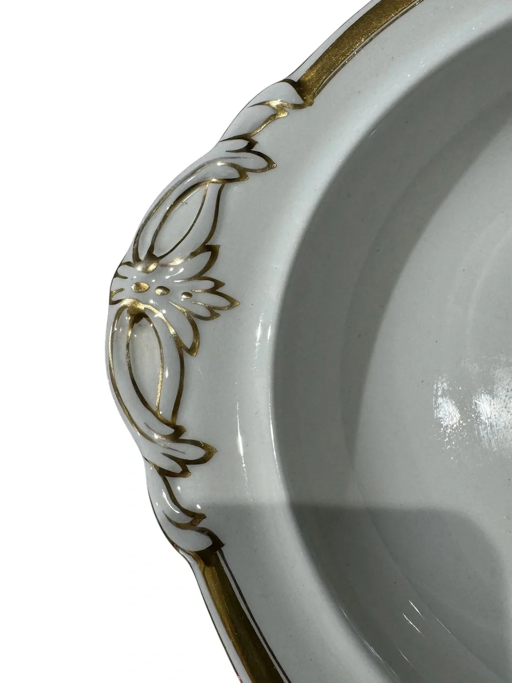 VTG White & Gold Trim Porcelain Covered Footed Serving Dish 10